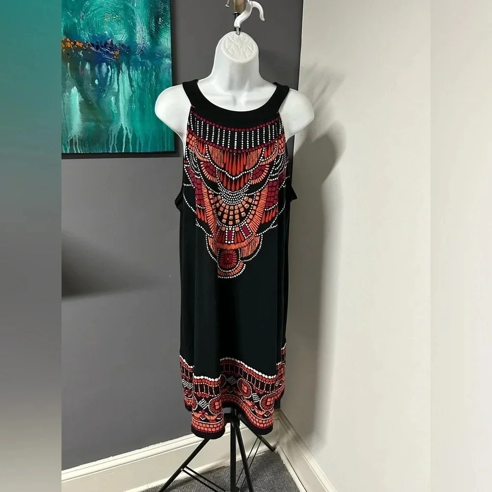 Apt 9 Womens XL Aztec Print Dress Colorful Stretch Keyhole Embellished‎ Office